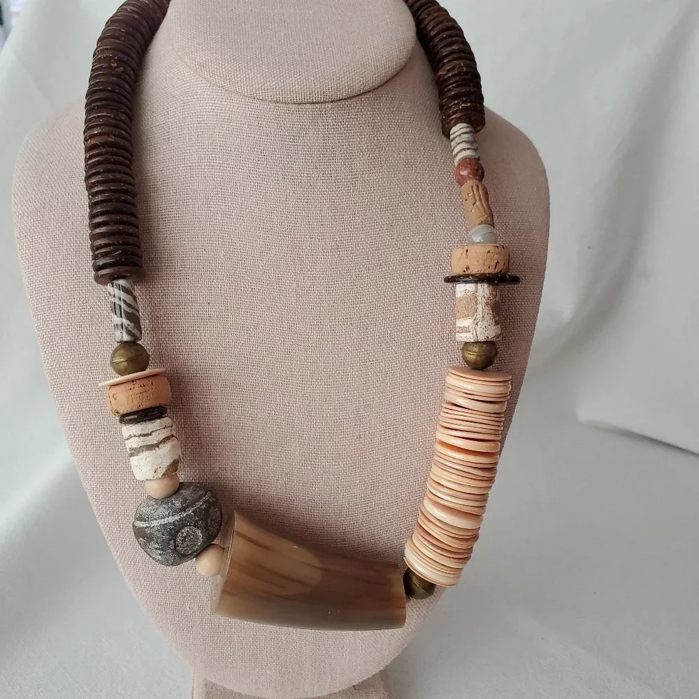 Vintage m.e. Mary Ellen Stewart Modern Tribal Beaded Necklace 24 in - Picture 1 of 8
